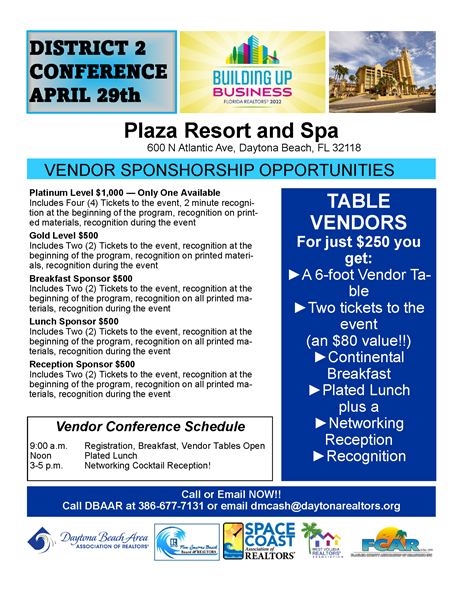 2022 Florida Realtors District 2 Conference Vendor Flyer